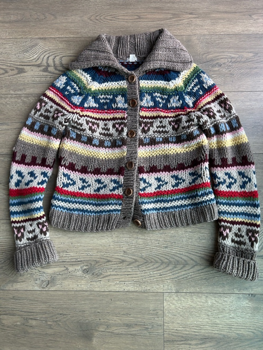 🦅 AE Y2K Chunky Multi-Color Fair Isle Knit Button-Up Sweater